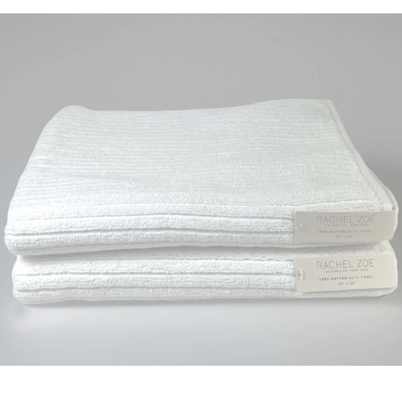 Rachel Zoe Other - Rachel Zoe 30” x 58” Bath Towels Pure White Ribbed 100% Cotton Set of 2 NEW